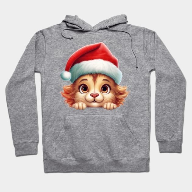 Christmas Peeking Baby Lion Hoodie by Chromatic Fusion Studio